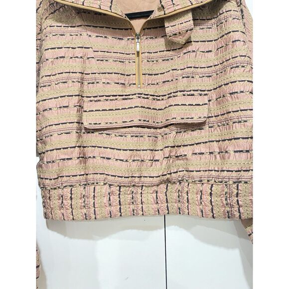 Intermix Top Silk Womens Sz 4 Long Sleeves Crop 1/2 Zip Pink Brown Geometric - Picture 8 of 16